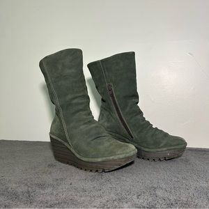 Fly London | Dark Emerald Suede Healed Ankle Boot